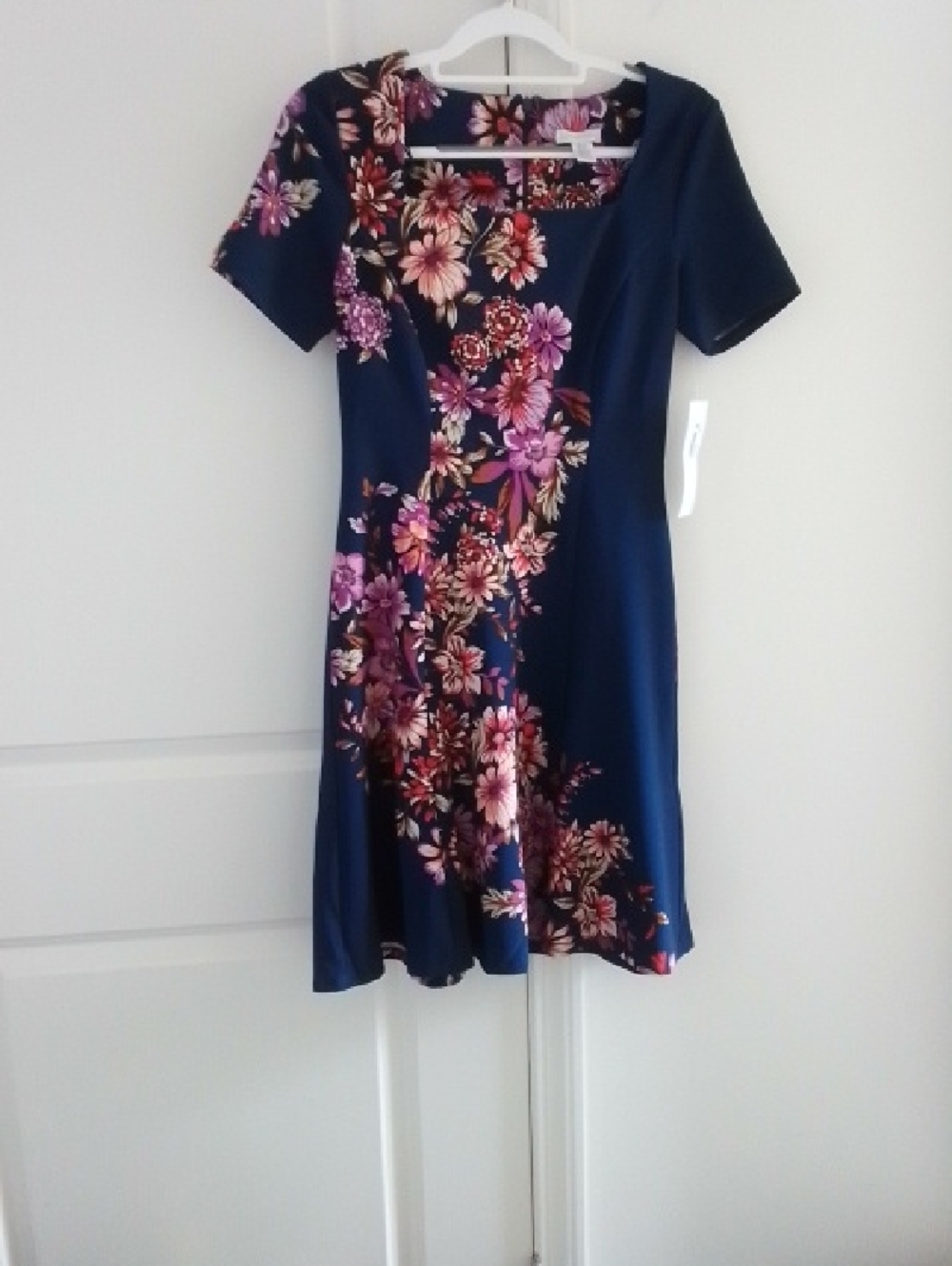 Navy Floral Fit & Flare Dress - Pink Floral Print